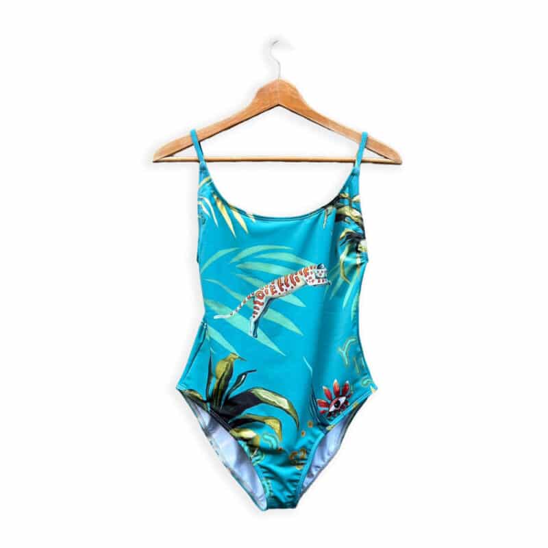 Swimsuit featuring artwork by Ingrid Nuss Fine Art Gallery Wilderness Garden Route South Africa